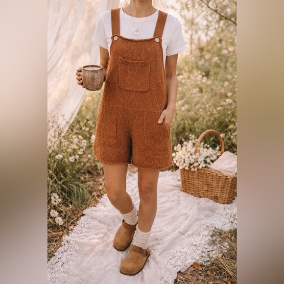 bohme Pants - Böhme Knit Overall Shorts Rust Brown Cottagecore Boho Romper M